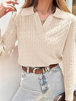 ANRABESS Womens Cable Knit Sweaters Long Sleeve V Neck Sweater Tops Casual Pullover Polo Shirts 2... | Amazon (US)
