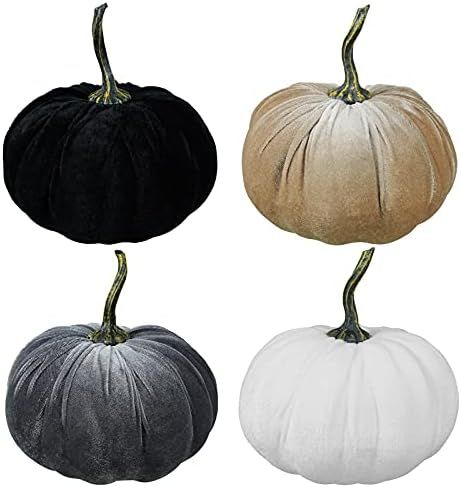 4 Set Faux Large Fall Decorative Gray Black White Taupe Pumpkins Velvet Foam Pumpkins Fabric Pump... | Amazon (US)
