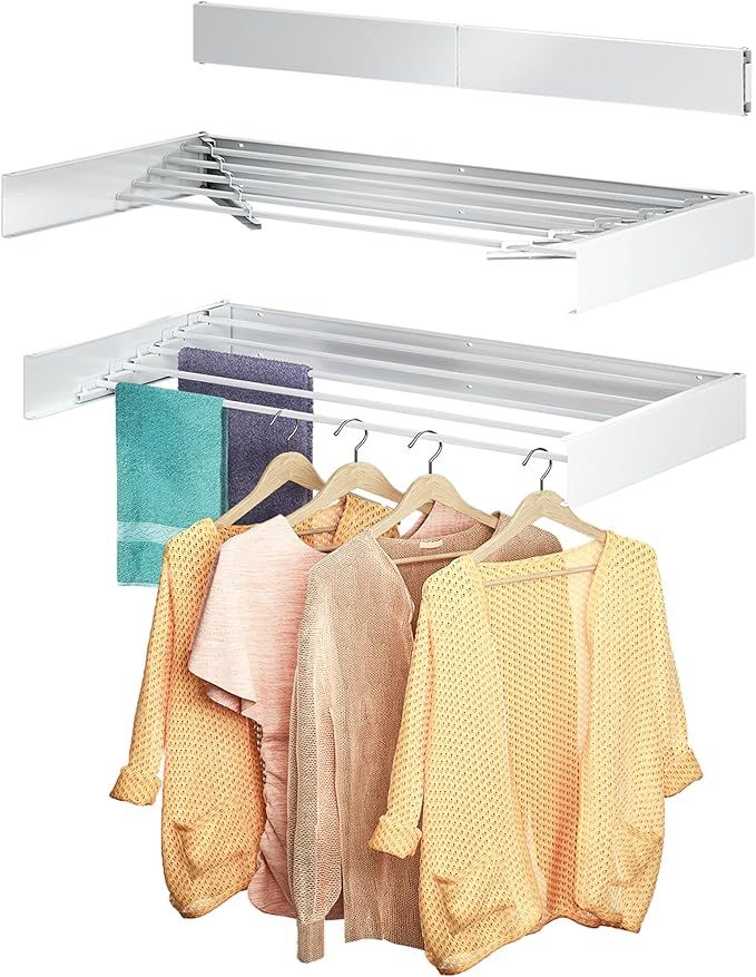 Laundry Drying Rack Collapsible: Wall Mounted Clothes Drying Rack - 31.4" Wide 13.2 Linear Ft 5 A... | Amazon (US)