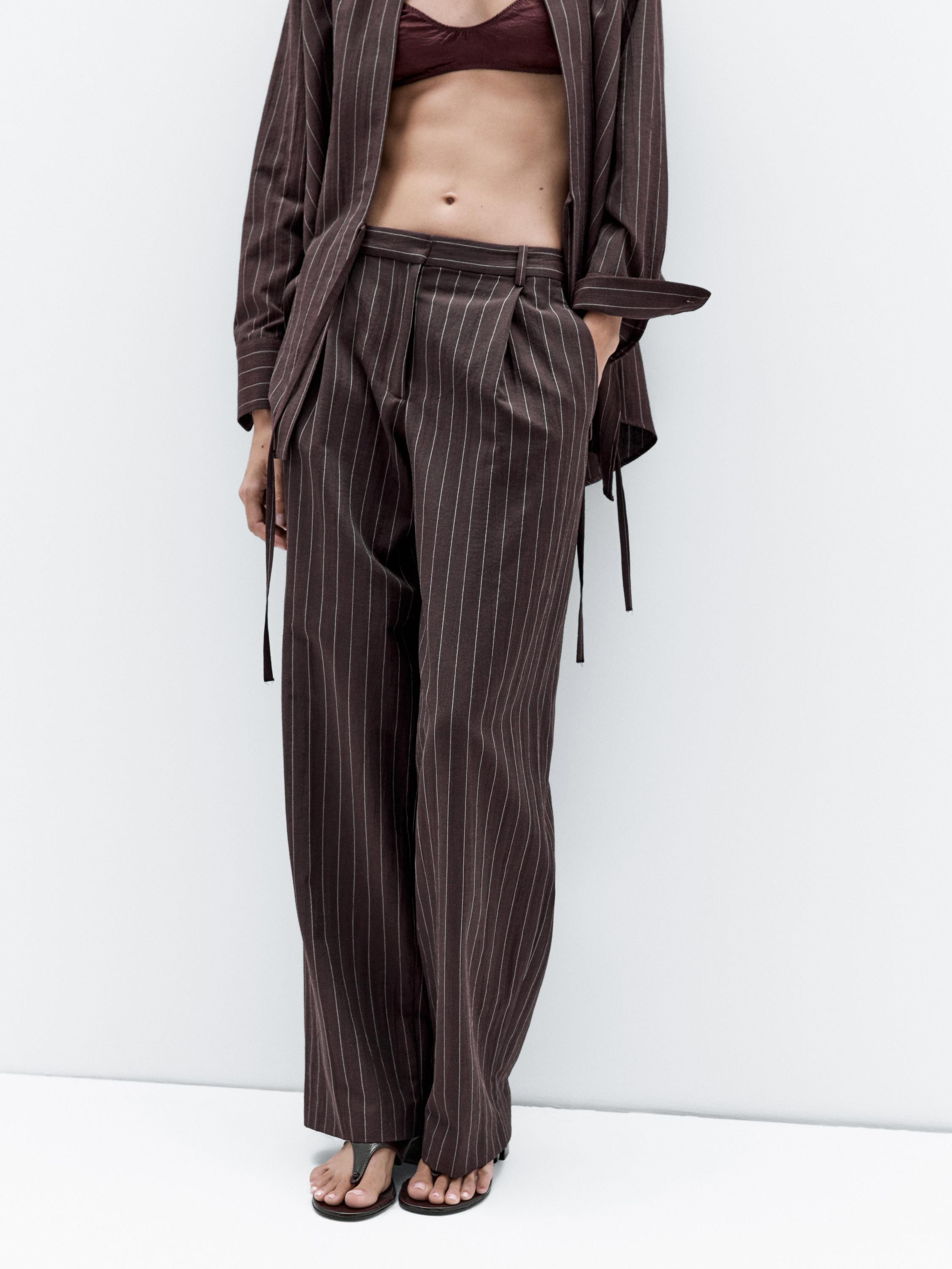 Darted pinstripe trousers · Maroon · Dressy | Massimo Dutti | Massimo Dutti US