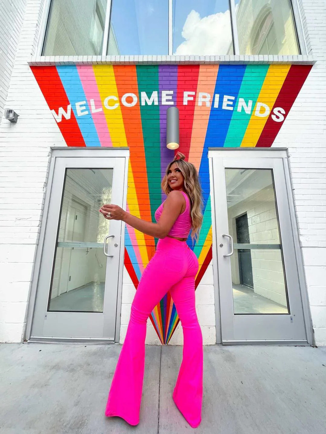 Fiona High Waisted Bell Bottom Flare Jeans - Pink | Willow Boutique