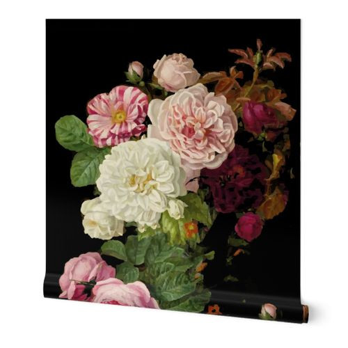dark roses on black floral moody florall vintage roses MEDIUM SCALE | Spoonflower