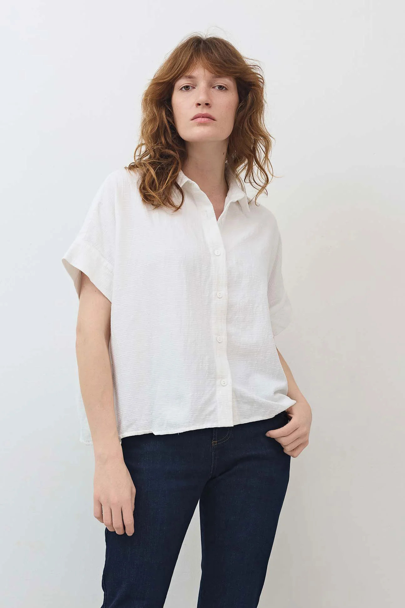 Boxy Seersucker Cropped Blouse | Ruti