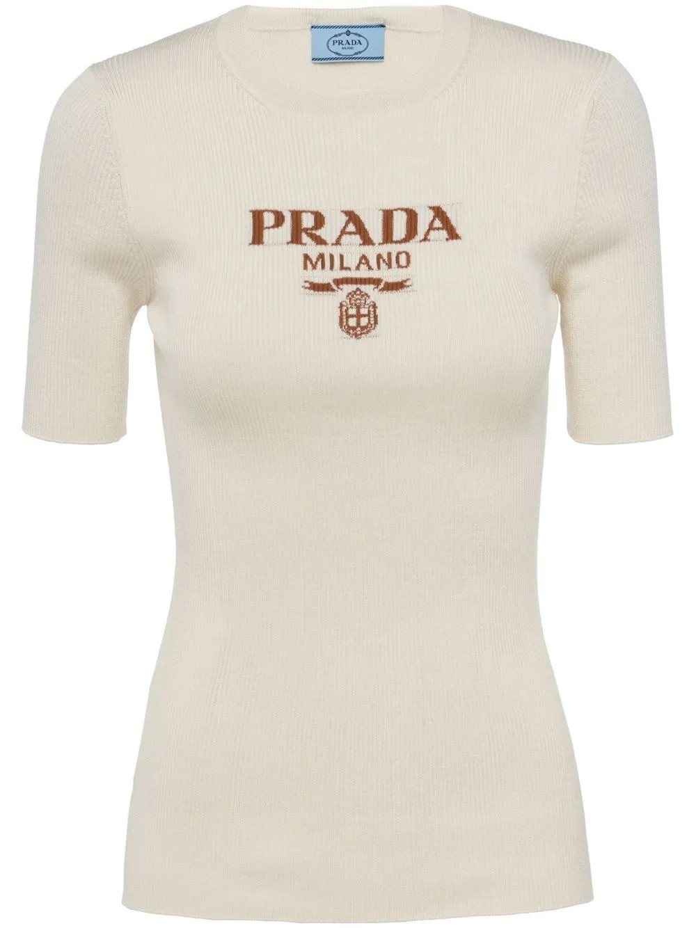 Prada logo-intarsia Silk Jumper | Neutrals | FARFETCH AU | Farfetch Global