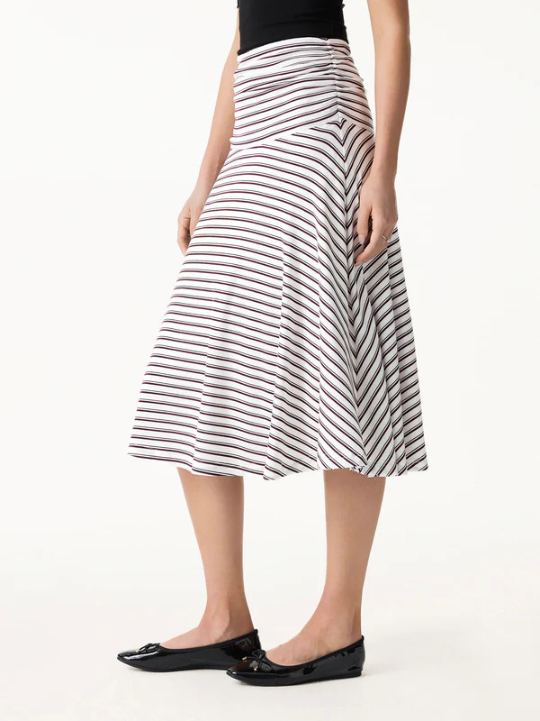 Flowy Striped Circle Flare Ruched Midi Skirt | OGLmove