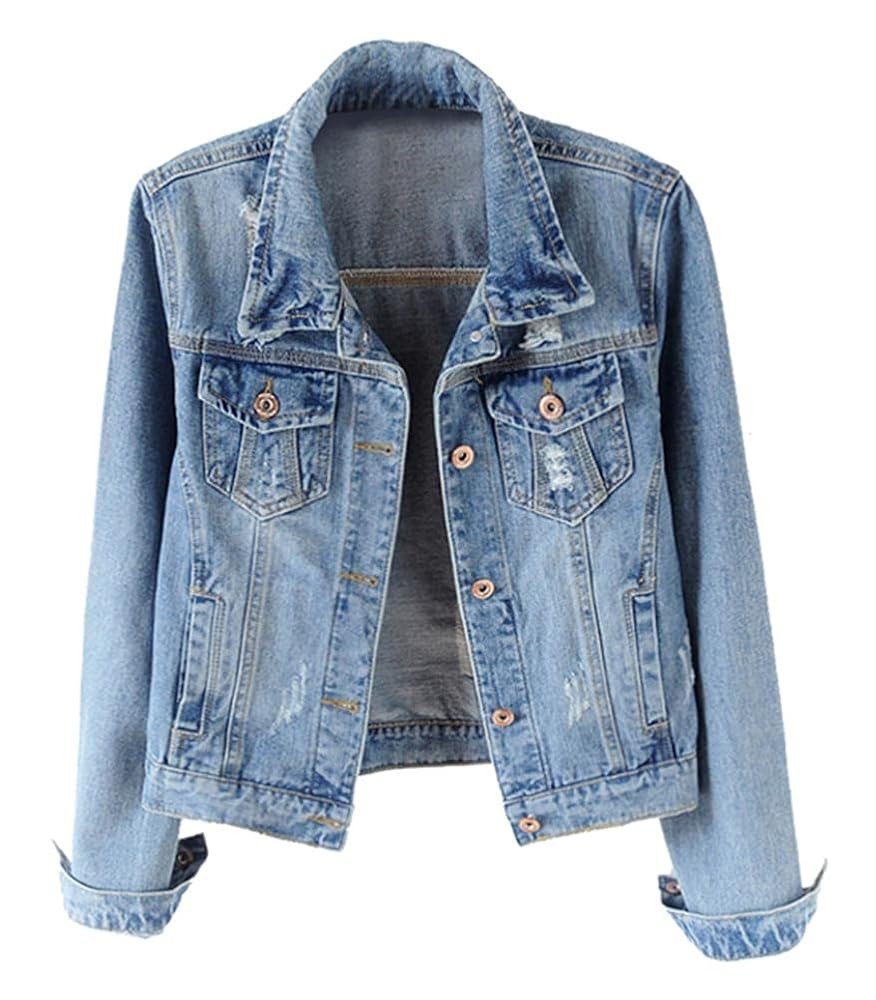 Kedera Womens Denim Jackets Distressed Ripped Long Sleeve Jean Jacket Coats | Amazon (US)