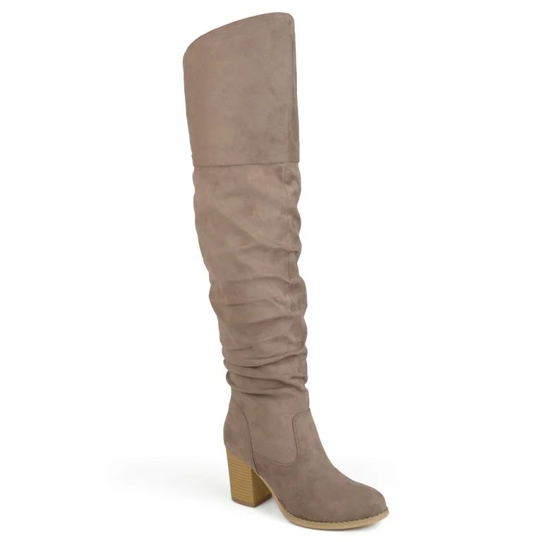 Women's Ruched Stacked Heel Faux Suede Over-the-knee Boots | Walmart (US)