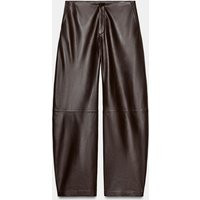 Zara - Zw Collection 100% Leather Balloon Trousers - Brown - Xs - Woman | Zara UK