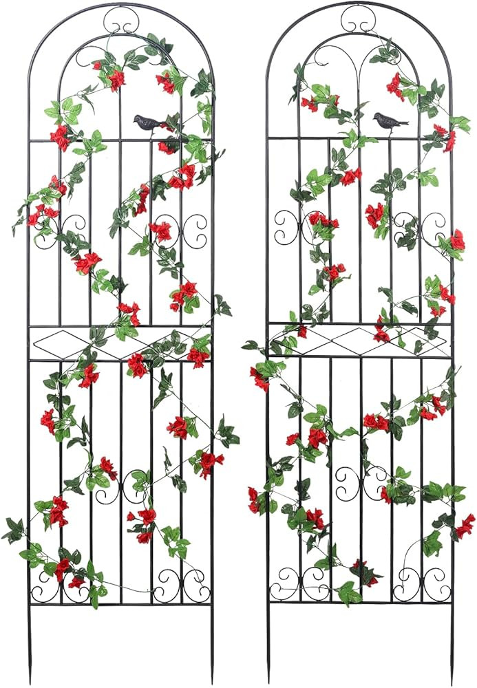 2 Pack 70.8" H x 19.7" W Metal Garden Trellis with Black Coating, Wire Lattice Grid Panel for Cli... | Amazon (US)