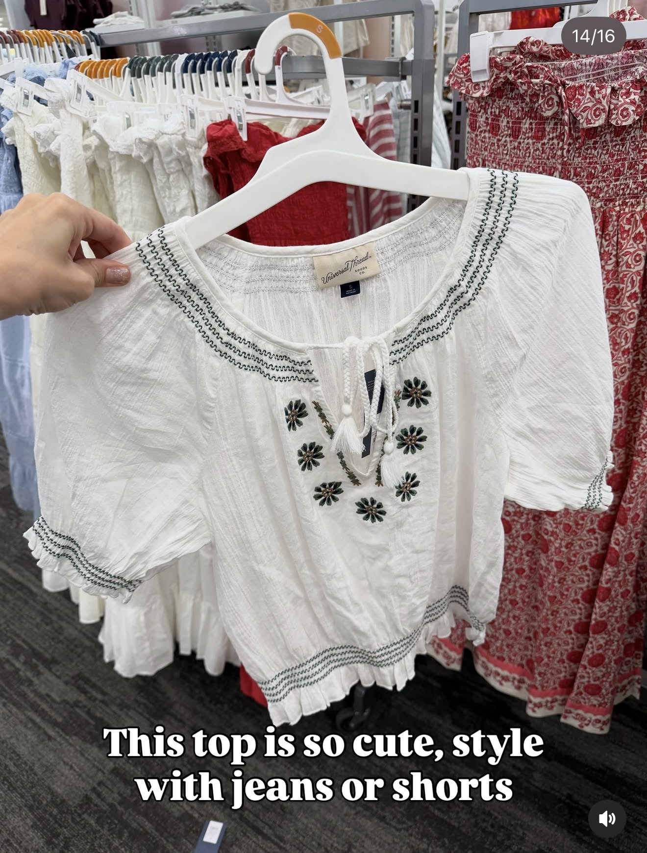 Peasant blouse at Target with pretty embroidery, style with shorts or jeans. #targetstyle