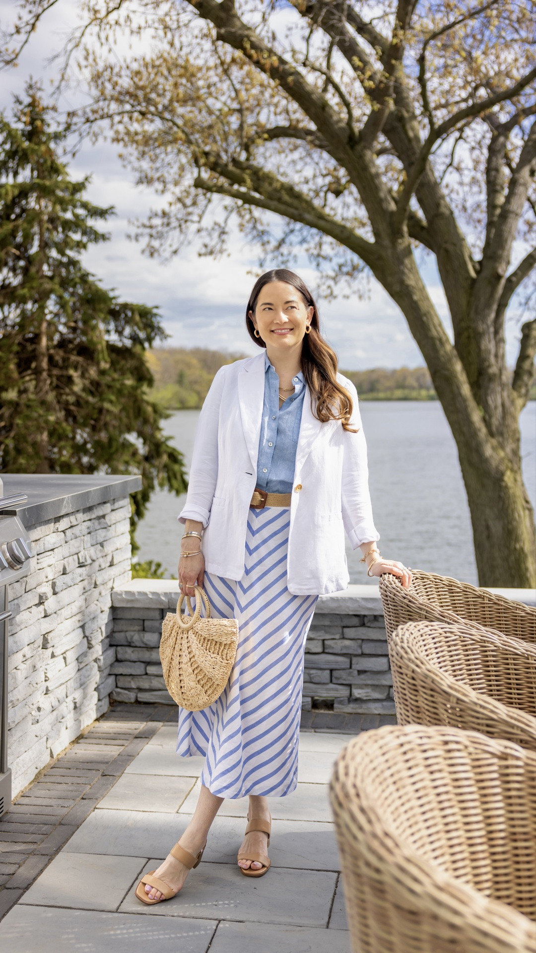 Summer is coming! ☀️ Warm weather ready in these gorgeous new arrivals by @jjill . Getting our patio ready for summer entertaining, and these classic pieces will be on regular rotation.

Shop this blue stripe skirt, white linen jacket, woven bags, neutral sandals, white denim, and pink cardigan below

#LTKSeasonal #LTKOver40 #LTKootd