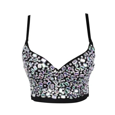 amagogo Colorful Rhinestones Beaded Corset Crop Top Bra for Club Fancy Dress Costume 38C Black | Walmart (US)