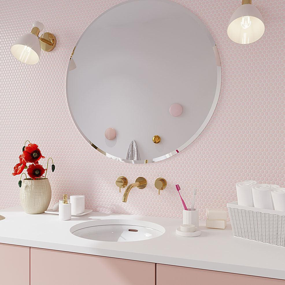 Pink Buttons Porcelain Penny Round Tile | Fun Wall, Shower, Pool | Tile Club