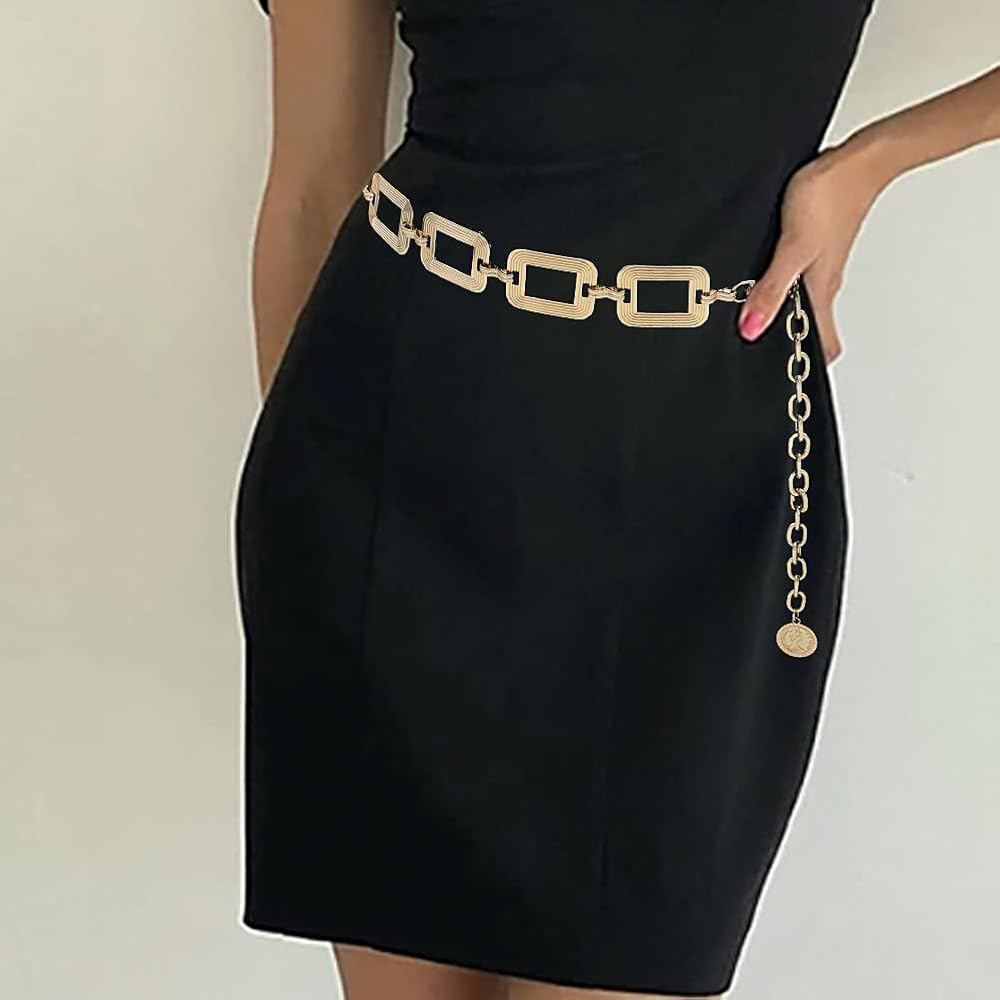 Women's Chain Belt Metal Waist Belt Chunky Belly Link Belt | Amazon (US)