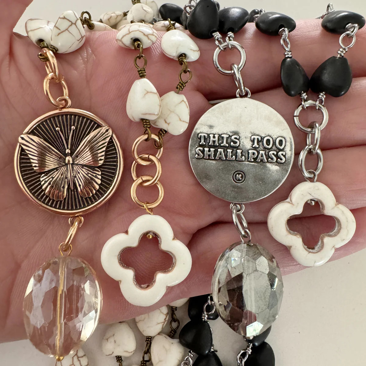 THIS TOO SHALL PASS | BUTTERFLY | Long Rosary Chain | Katia Designs
