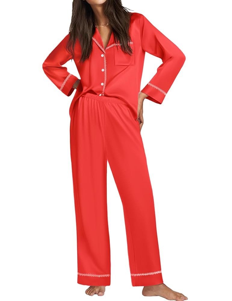 Ekouaer Satin Pajama Set for Women Silky Sleepwear Long Sleeve Top and Pants Button Down Pjs Loun... | Amazon (US)