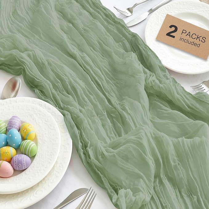 IVAPUPU 2 Pcs Cheesecloth Table Runner - 10ft Sage Green Easter Decor Boho Gauze Cheese Cloth Tab... | Amazon (US)