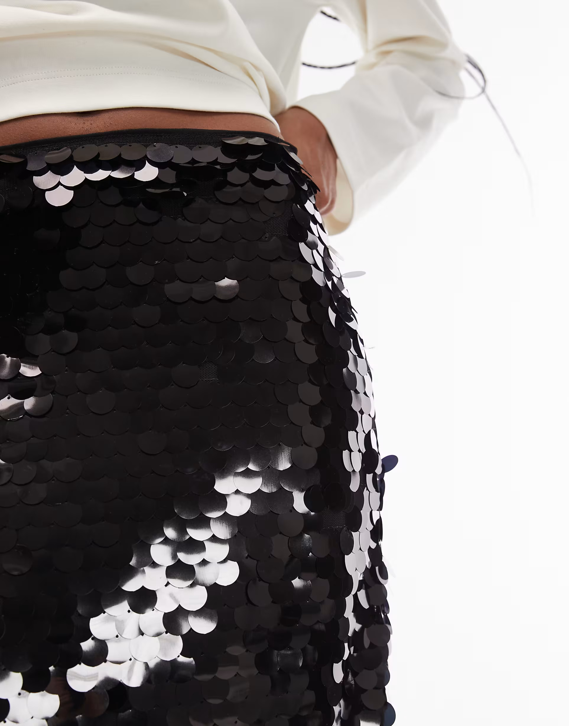 ASOS DESIGN large sequin midi skirt in black | ASOS (Global)