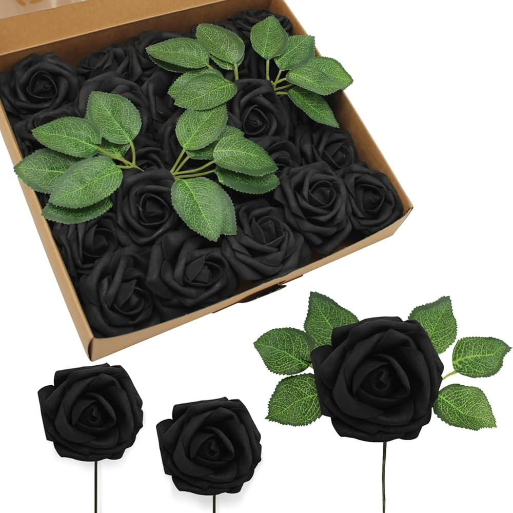 JOYLEX 100Pcs Black Artificial Flowers Realistic Roses, Real Looking Fake Roses with Stem for DIY... | Amazon (CA)