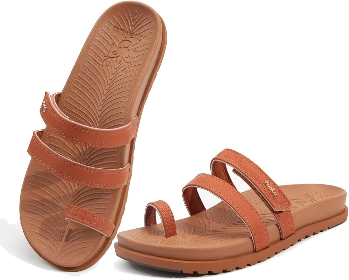 KuaiLu Womens Slides Sandals with Plantar Fasciitis Arch Support Fashion Comfort Adjustable Flat ... | Amazon (US)