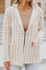 Sand Fuzzy Knit Houndstooth Cardigan Coat | Magnolia Boutique