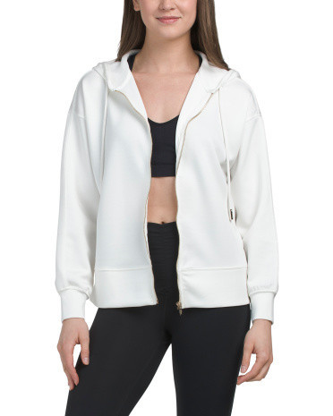 Full Zip Scuba Hoodie With Side Slits for Women | Polyester/Spandex/Rayon | Marshalls