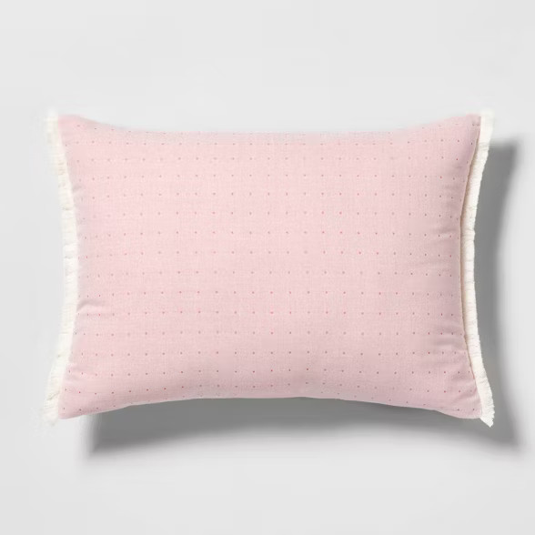 14x20 Dotted Fringe Lumbar Throw Pillow Pink - Hearth & Hand™ with Magnolia | Target