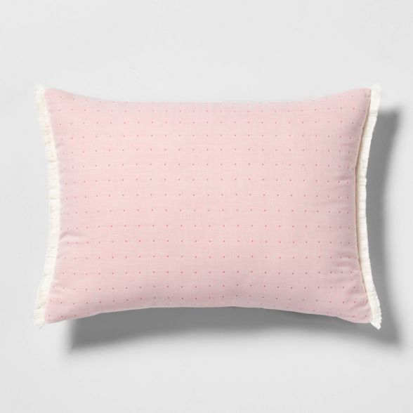 14x20 Dotted Fringe Lumbar Throw Pillow Pink - Hearth & Hand™ with Magnolia | Target