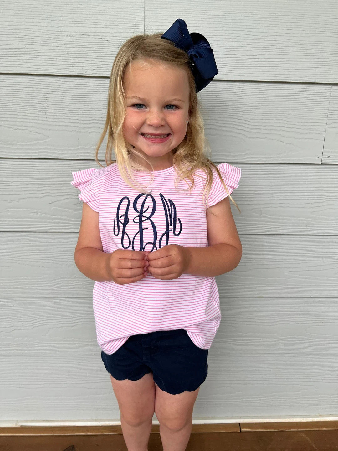 Girls Monogrammed Shirt, Flutter Sleeve Shirt, Girls Super Soft Shirt, Sk Creations, Pima Cotton ... | Etsy (Global)