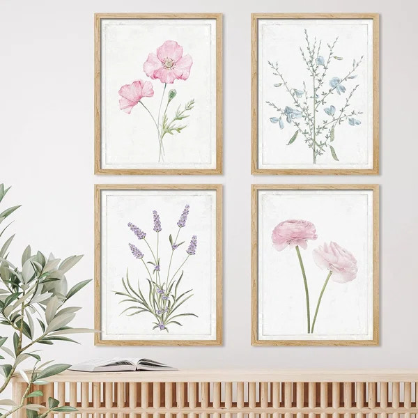 IDEA4WALL Framed Lavender Rose Daisy Cornflower Wall Art, Set Of 4 Nature Wilderness Wall Decor P... | Wayfair North America