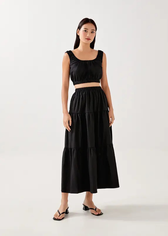 Bylia Linen Elastic Waist Tiered Skirt | Love, Bonito USA
