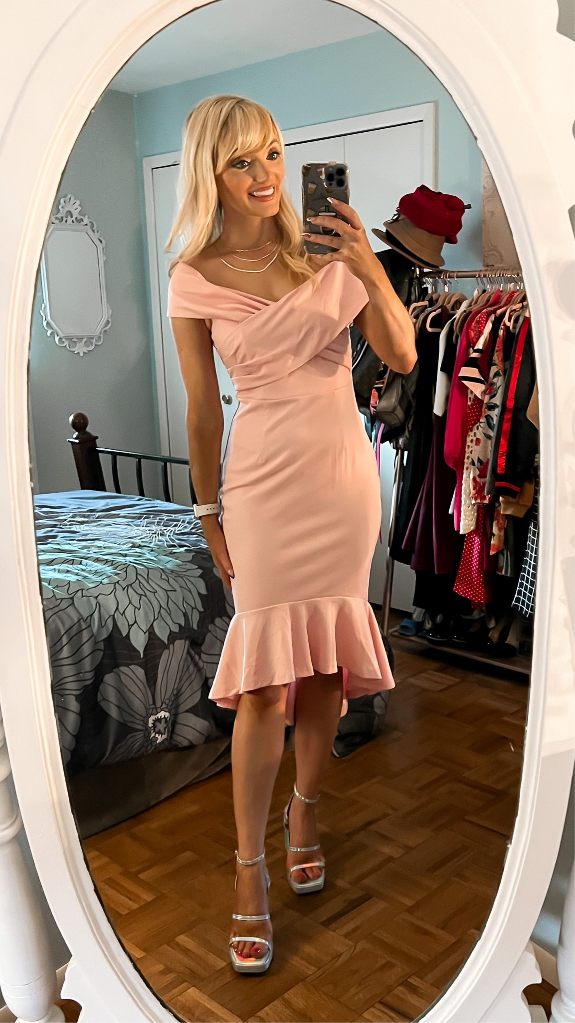 Pink off the shoulder bodycon dress with fishtail hem from Amazon! I am in a small and other colors available! - Barbie core - Barbie pink - Barbie style - wedding guest dress - cocktail dress - evening dress - formal dress - formal wear - metallic heels - platform heels - evening shoes - y2k style shoes - Amazon Fashion - Amazon finds 

#LTKshoecrush #LTKwedding #LTKunder50