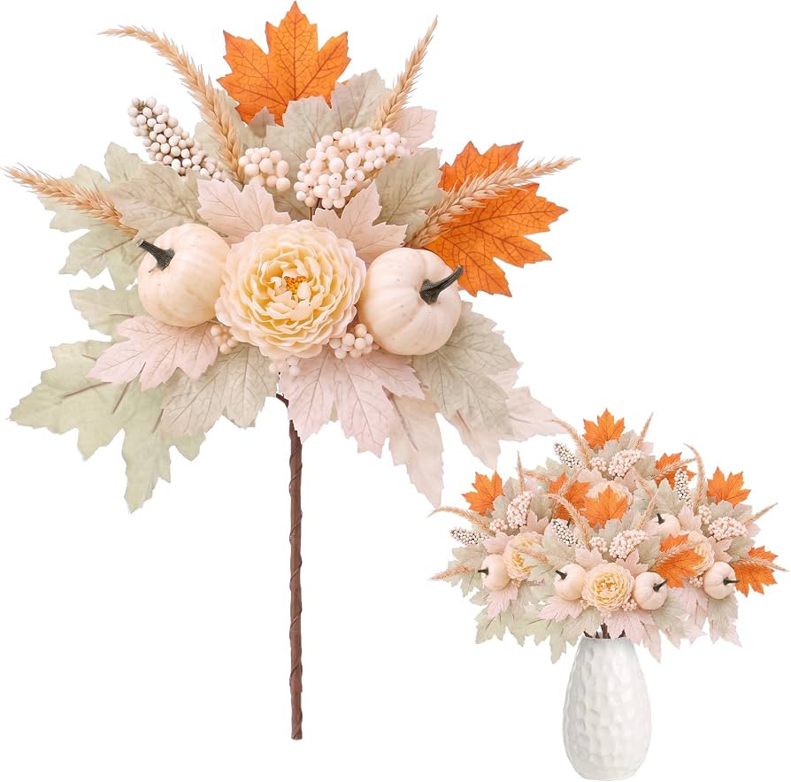 Yinder 4 Pcs Fall Decor Artificial Pumpkin Flower Stems Picks | Amazon (US)