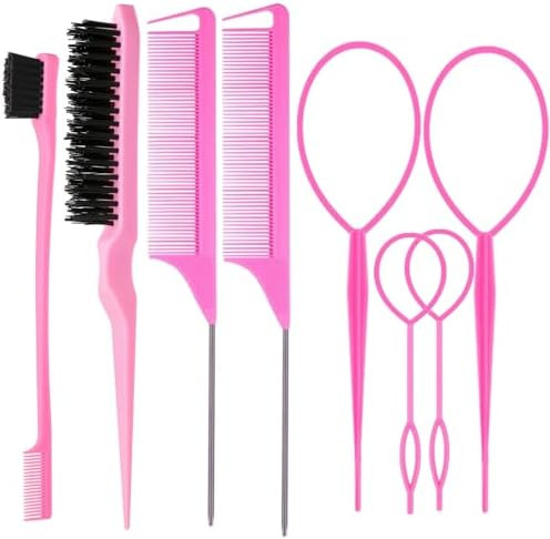 8Pcs Hair Brushes Set with 4Pcs Topsy Hair Tail Tools 1Pcs Bristle Teasing Hair Brush 1Pcs Edge C... | Amazon (US)
