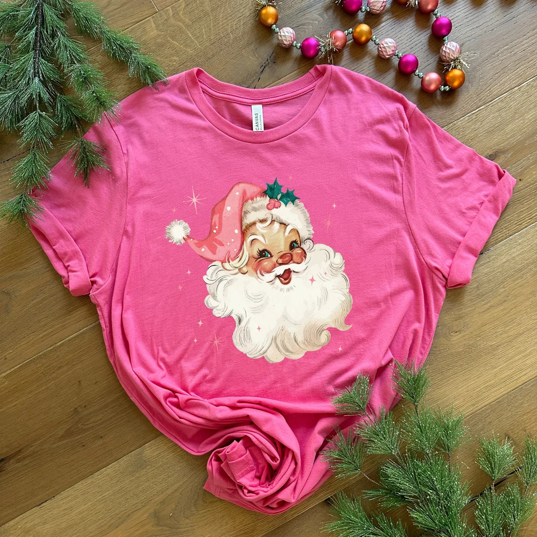Vintage Santa Pink Tshirt Vintage Christmas Shirt Holiday Tshirt Vintage Santa Shirt Pink Santa S... | Etsy (US)