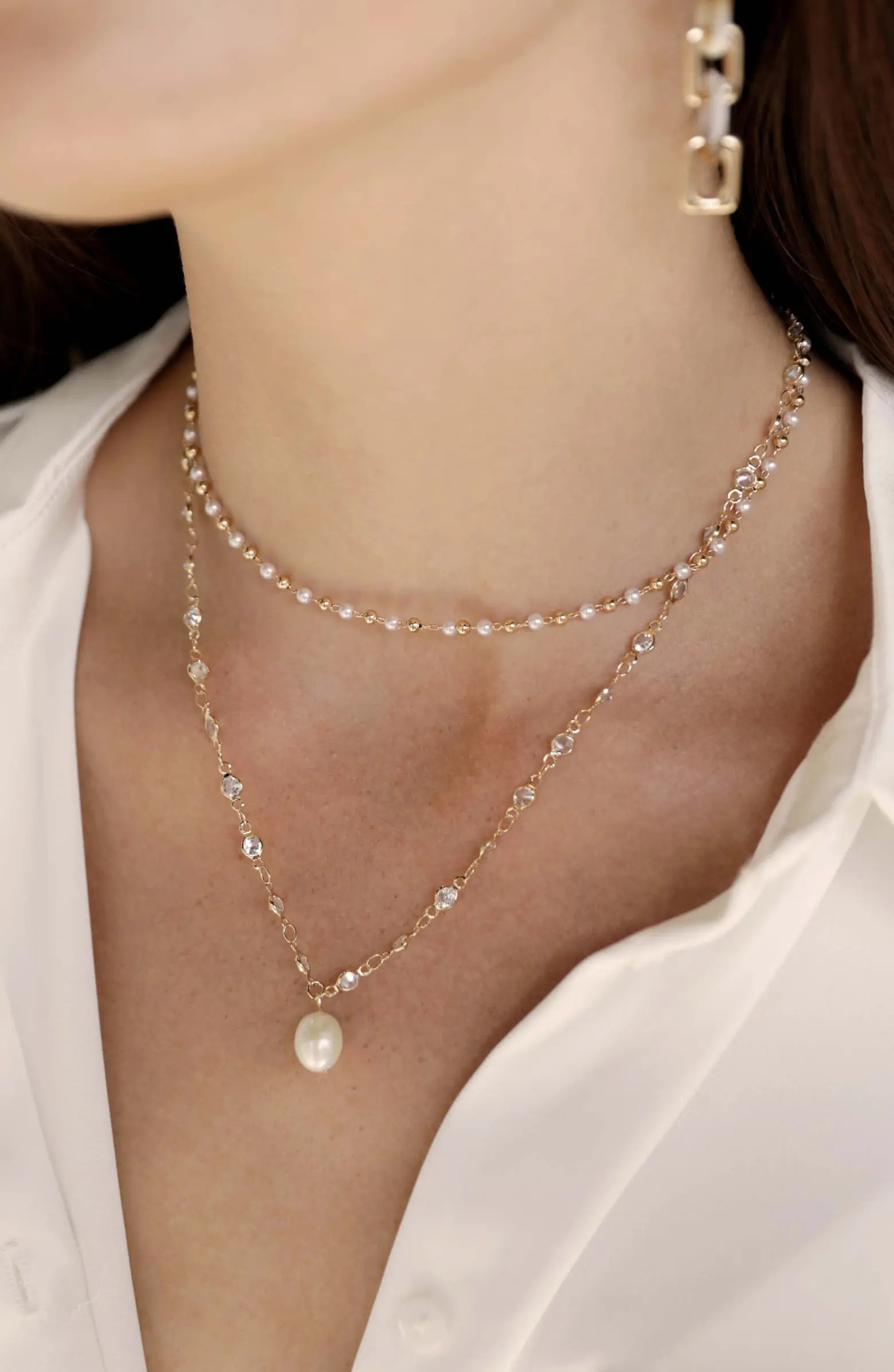 Ettika Set of 2 Cubic Zirconia Freshwater Pearl Drop & Imitation Pearl Necklaces | Nordstrom | Nordstrom
