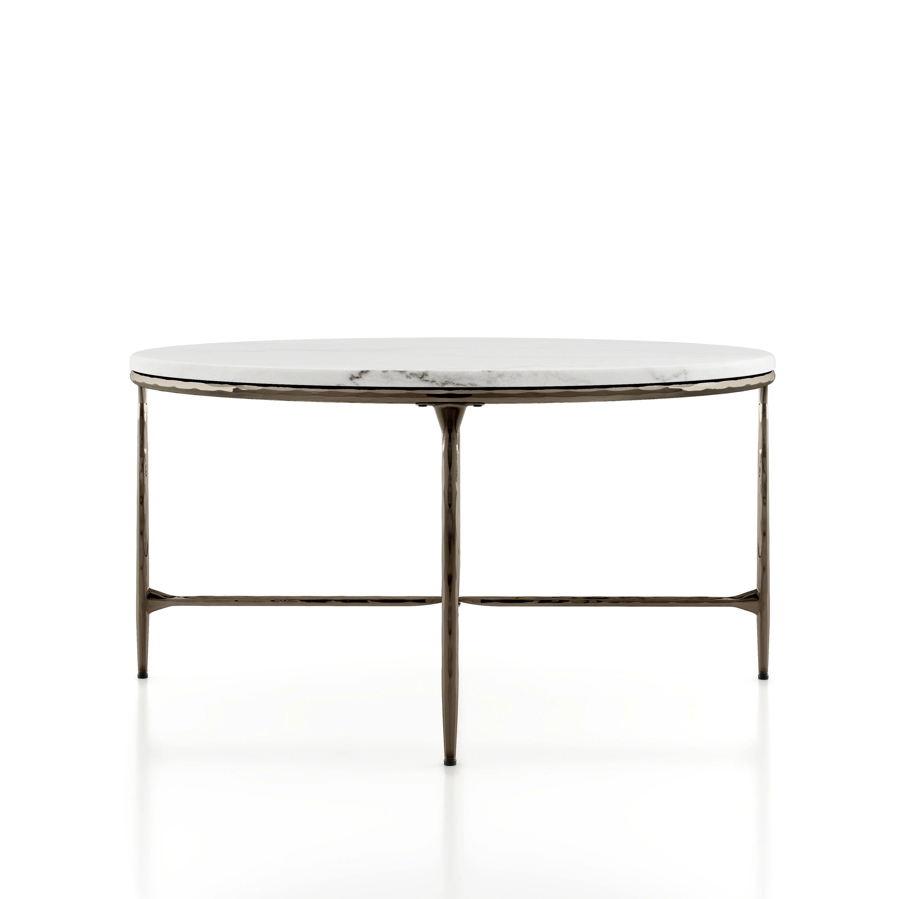 Aureum Modern 35"W Round Genuine Marble Coffee Table with Metal X-Brace | Wayfair North America