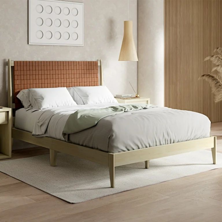 DG Casa Ethan Queen Woven Leather Headboard Solid Wood Bed | Walmart (US)