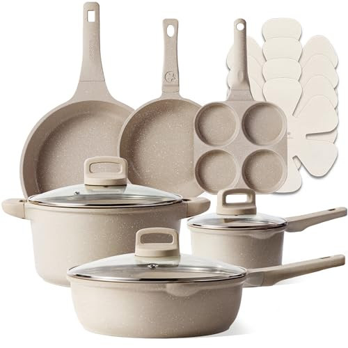 CAROTE 13pcs Pots and Pans Set Non Stick, Taupe Nonstick Cookware Set, Frying pans with lids, Kitchen Essentials Pot and Pan, Induction Cookware | Amazon (US)