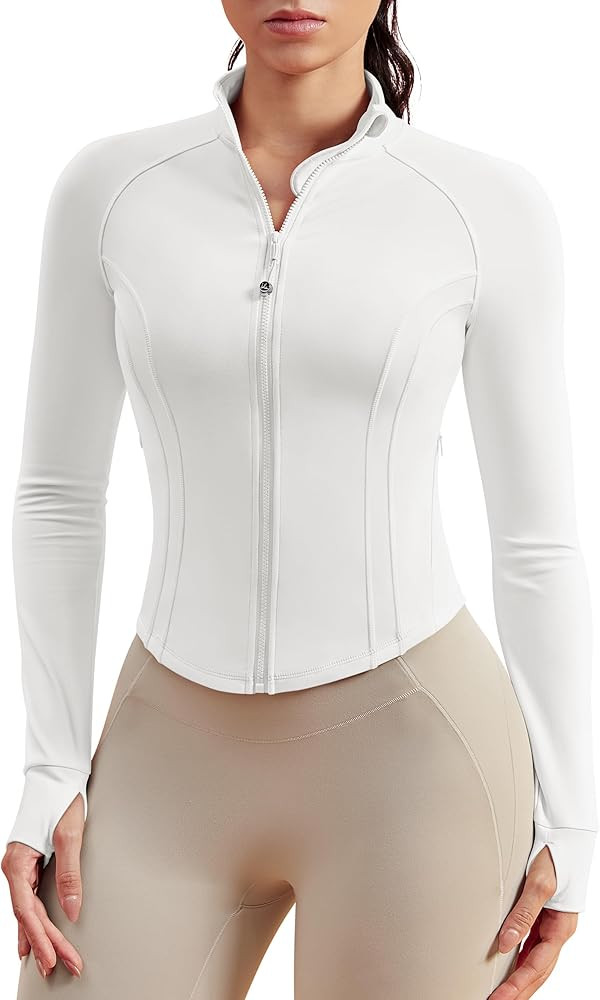 BareLuxe Workout Running Jackets with Pockets for Women, Full Zip Athletic Cropped Gym Jacket wit... | Amazon (US)