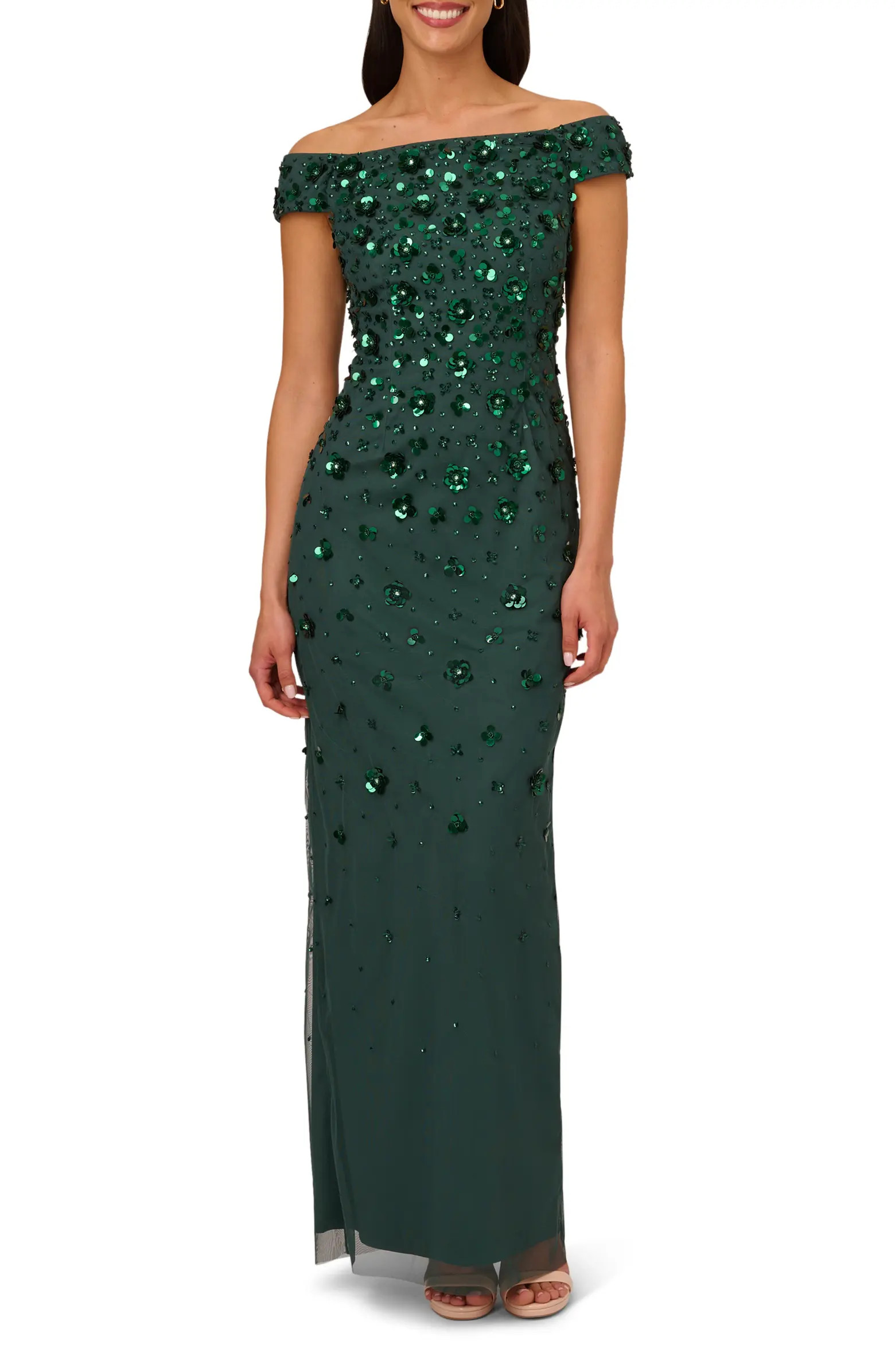 Adrianna Papell Off the Shoulder Beaded Column Gown | Nordstrom | Nordstrom