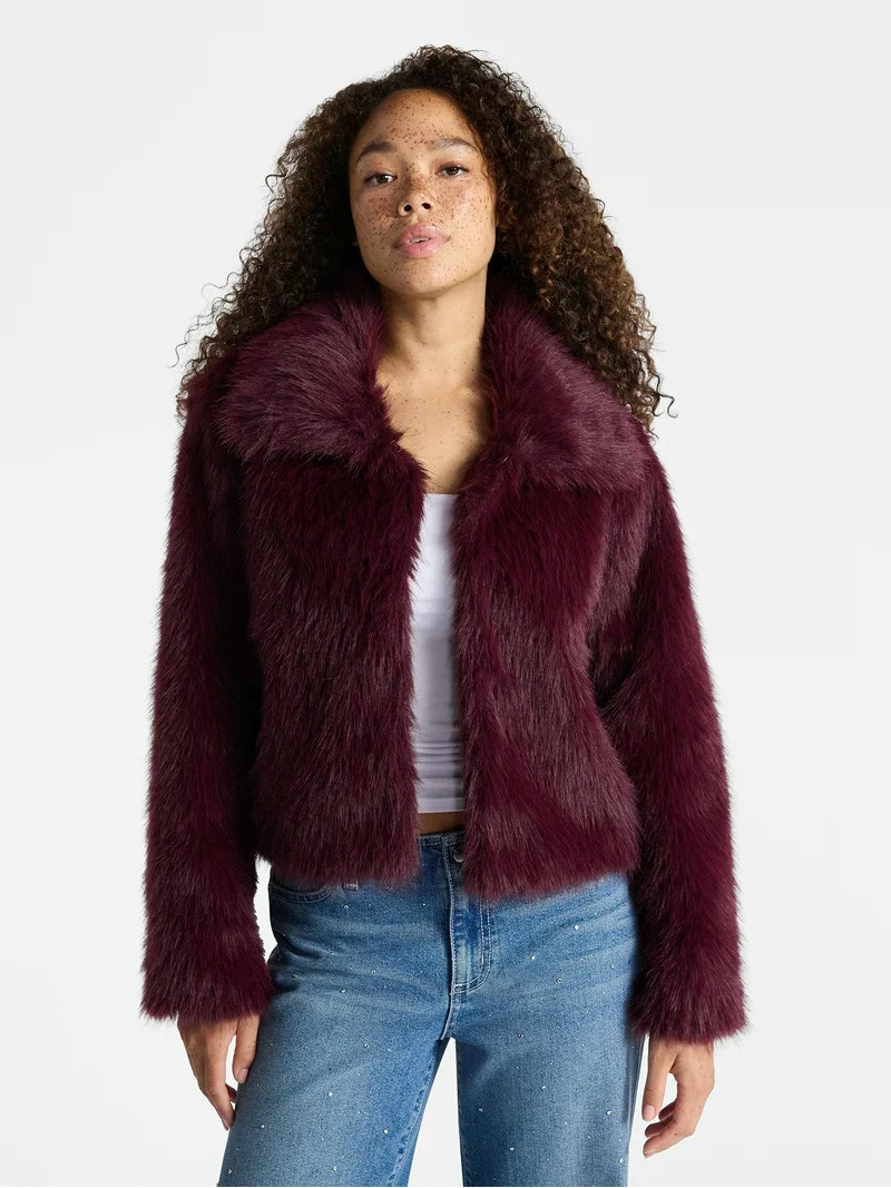 No Boundaries Faux Fur Coat, Women's and Plus | Walmart (US)