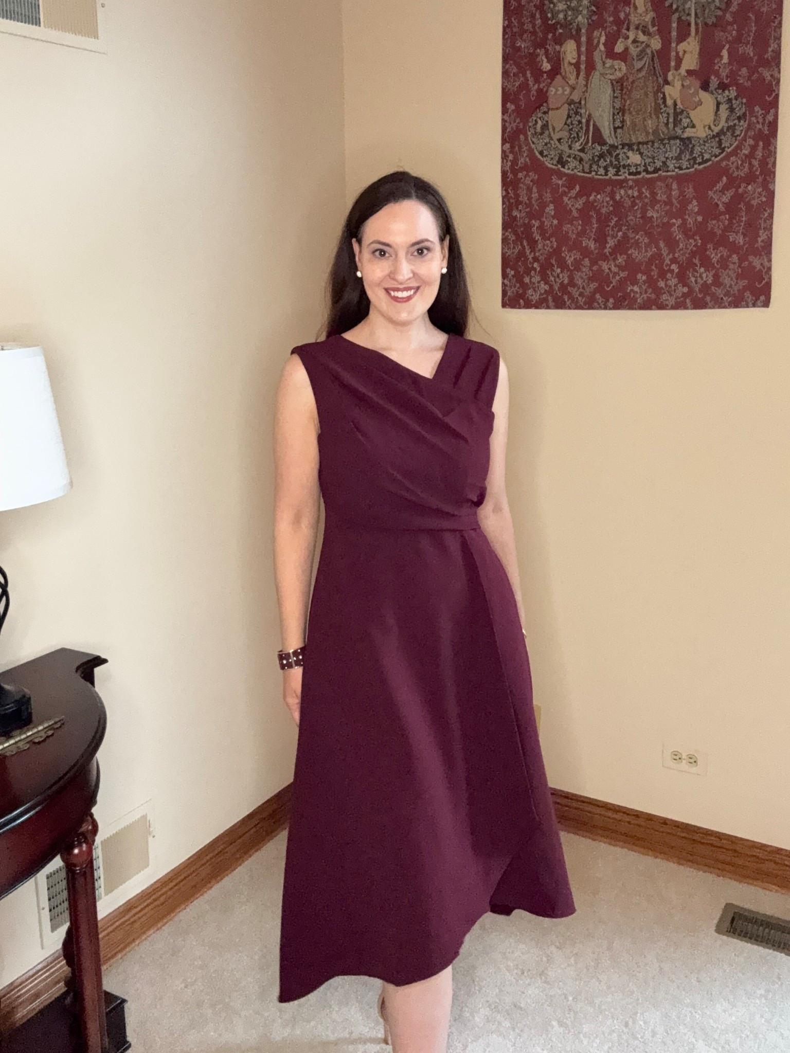 Fall dress - wearing the size 4 in this Vince Camuto crepe dress. I love the style and the asymmetrical neckline and hem. The dress is also available in black. It’s on sale now as part of the Nordstrom Anniversary Sale.

#LTKSaleAlert #LTKOver40 #LTKStyleTip