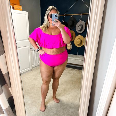 The prettiest swimsuit and this hot pink color is so bright!! Comes in lots of prints/color combos. Sizes XL-plus 22. Fits true to size - can size down also (will just fit a little tighter). 

#LTKswim #LTKcurves #LTKunder50