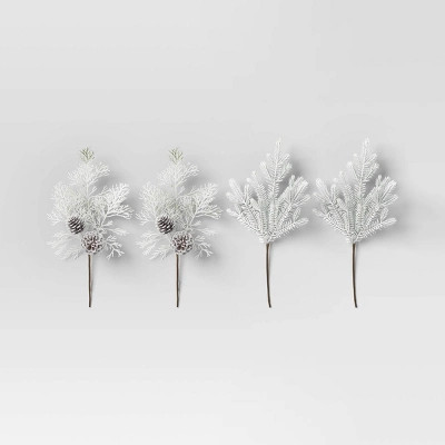 4pc Christmas Pick Set 2 Flocked Cedar 2 Flocked Spruce - Wondershop™ | Target