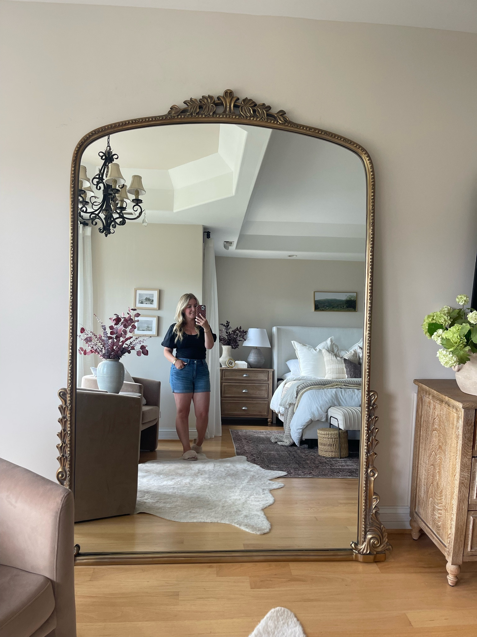 My dream mirror! I am so glad I got it! It’s been a year and I still admire it daily. 

Bedroom, primrose mirror, floor mirror, rug, area rug, floor mirror, anthropologie mirror, anthropologie, bedroom inspo, master bedroom, top, shorts, outfit, summer outfit, dresser, rug, 

#LTKxAnthro #LTKstyletip #LTKhome