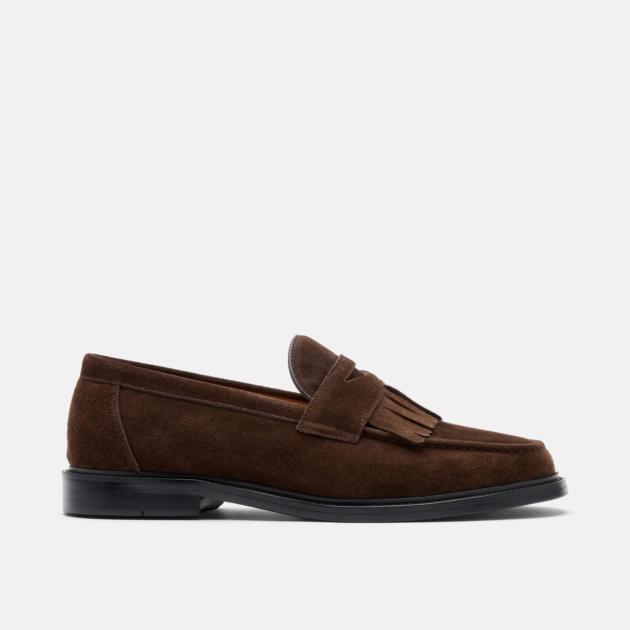 Clint Chocolate Suede Kiltie Loafers | Marc Nolan