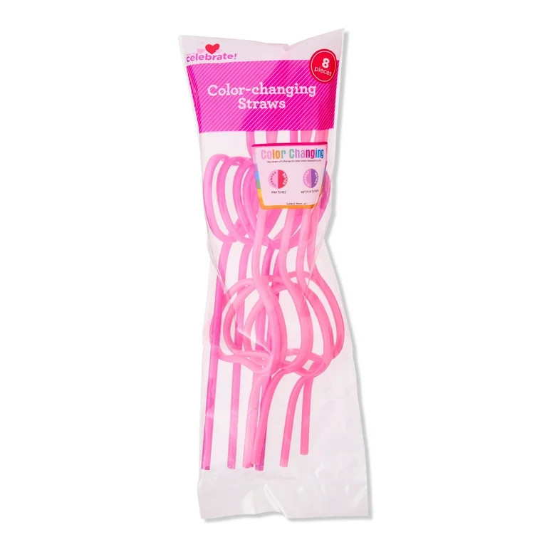 Heart-Shaped Color-Changing Straws, Multicolor, 8 Count, Valentine's Day by Way To Celebrate | Walmart (US)