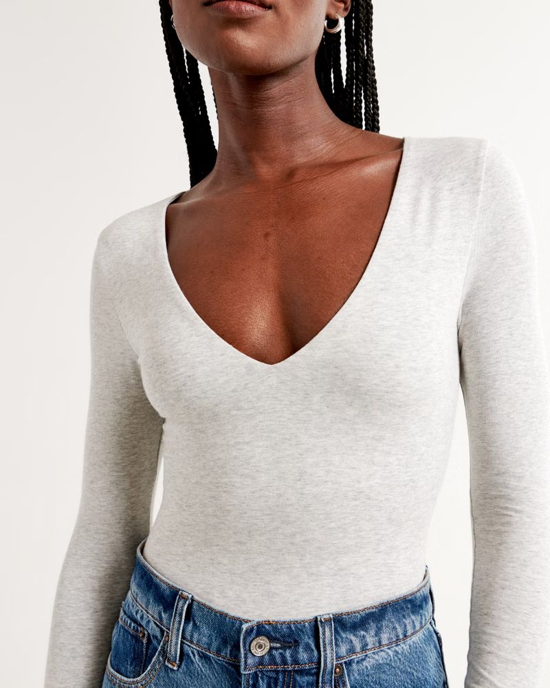 Women's Long-Sleeve Cotton-Blend Seamless Fabric V-Neck Bodysuit | Women's 20% Off Select Styles ... | Abercrombie & Fitch (US)