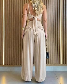 Women's summer vest waistband wide leg jumpsuit, sleeveless camisole sports jumpsuit | Amazon (US)